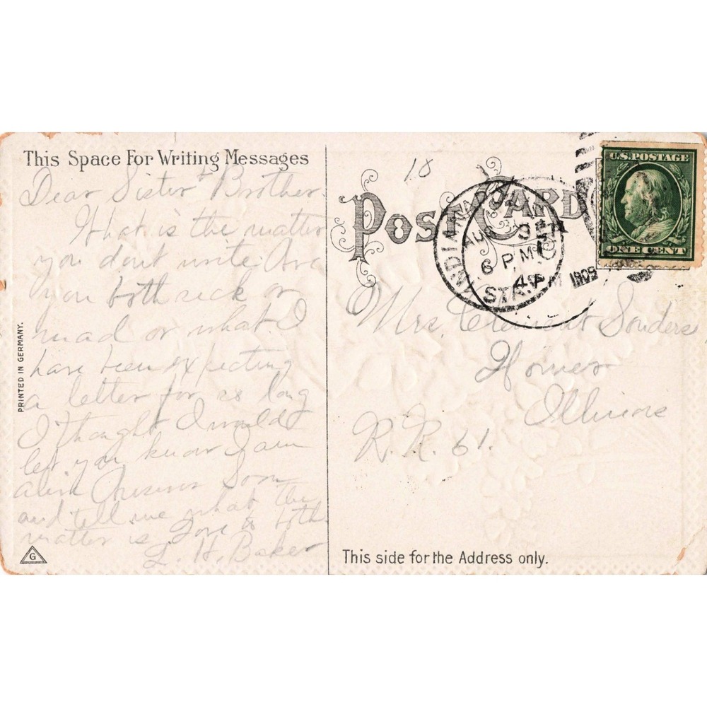 Vintage 1909 Embossed Floral Postcard Purple Violets Yellow Flowers Germany VG - Picture 2 of 2